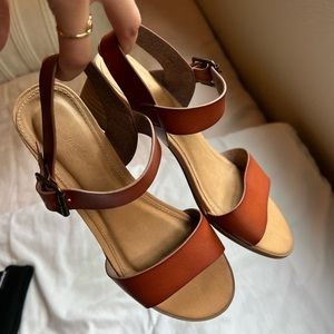 Brown Leather Block Heels